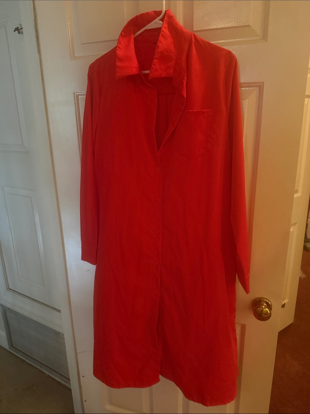 Bright Red Button-Up Longline Shirt Dress